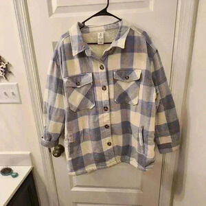 Member's Mark Sherpa Lined Shirt Jacket W/ Pockets Blue XXLarge Button Up Plaid